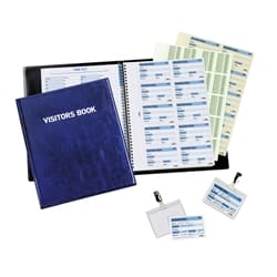 Durable PU Leather GDPR Visitor Book - 100 Name Badges & Security Shee