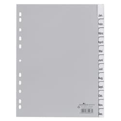 Durable 12 Part Removable Tab Punched Index Dividers - 20 Pack - A4 Gr