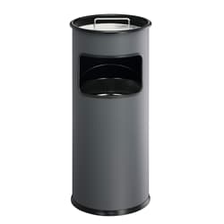 Durable Round Metal Waste Bin with Integrated Sand Ashtray - 17L - Cha