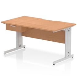 Impulse 1400 x 800mm Scalloped Desk Oak Silver Cable Managed + 1D Ped