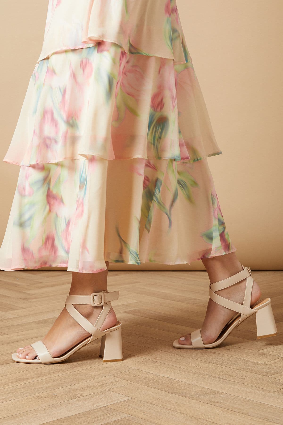 Millie Covered Buckle Medium Block Heeled Sandals