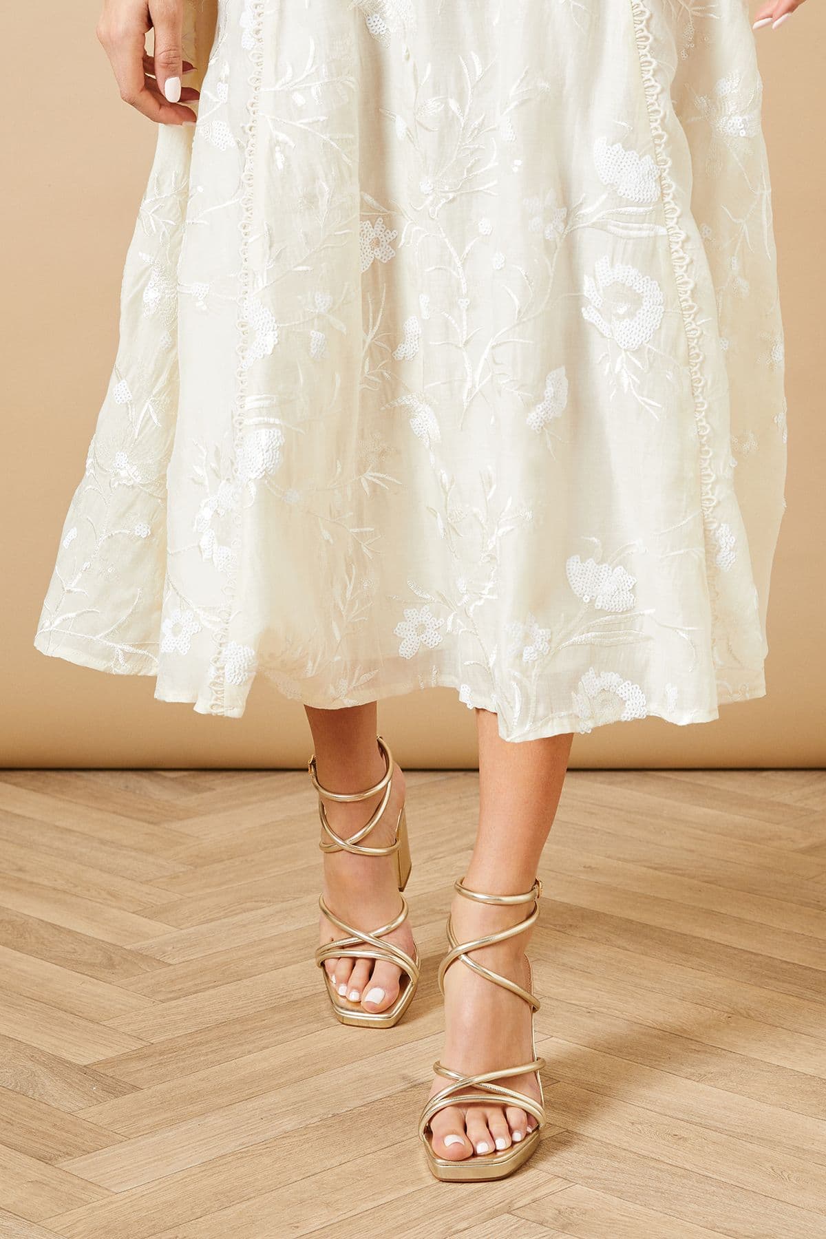 Oasis Women's Evristine Faux Leather Strappy Platform High Block Heel Sandals in Gold | Size: 4