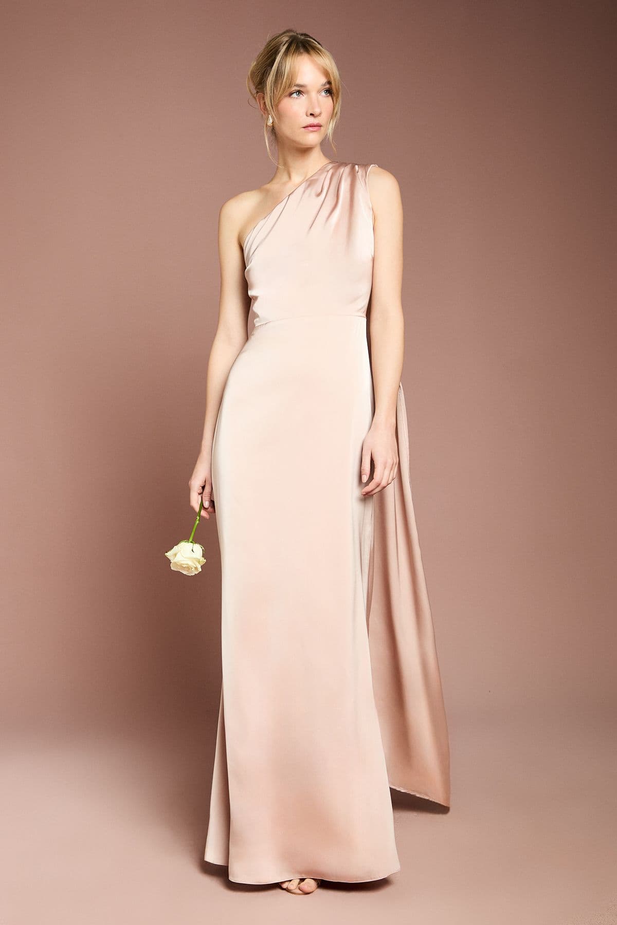 Honoured Drape One Shoulder Satin Maxi Bridesmaid Dress