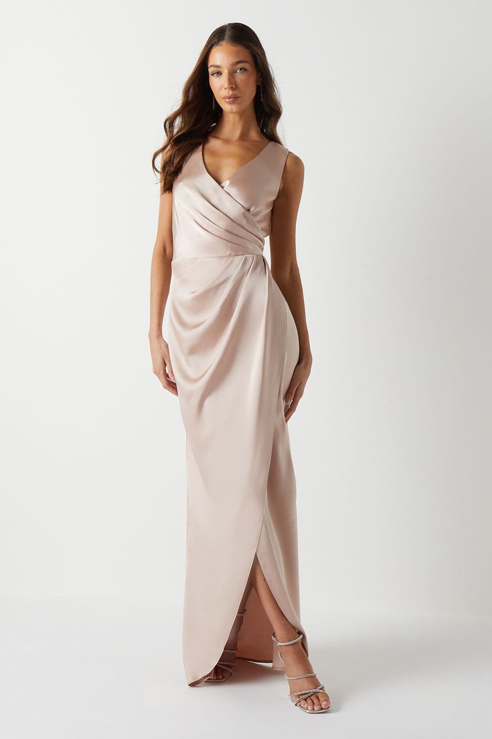 Ruched Waist Detail Satin Bridesmaid Dress