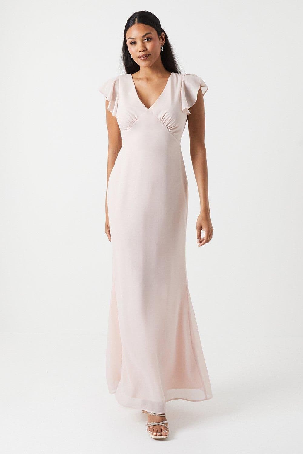 Shimmer Chiffon Angel Sleeve Bridesmaids Maxi Dress