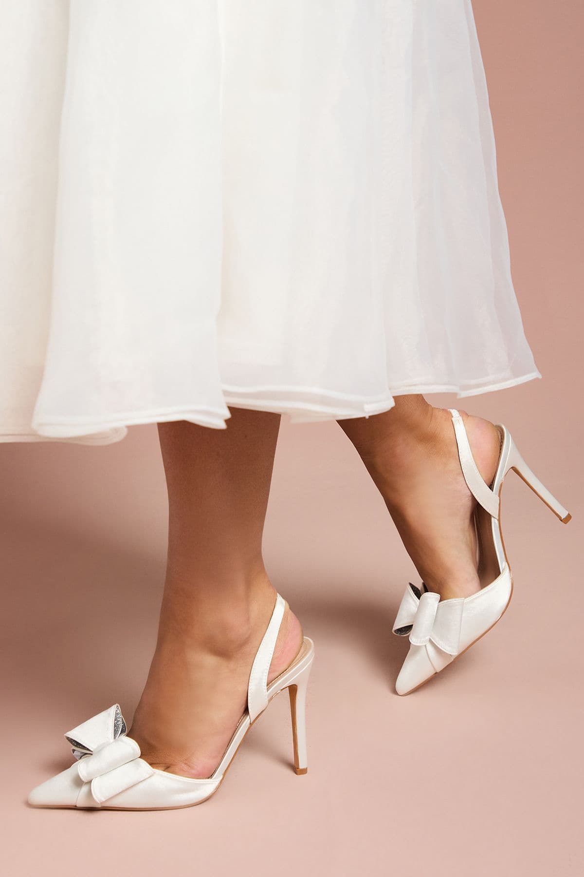 Bridal Tamara Satin Bow Sling Back High Stiletto Heel Court Shoes