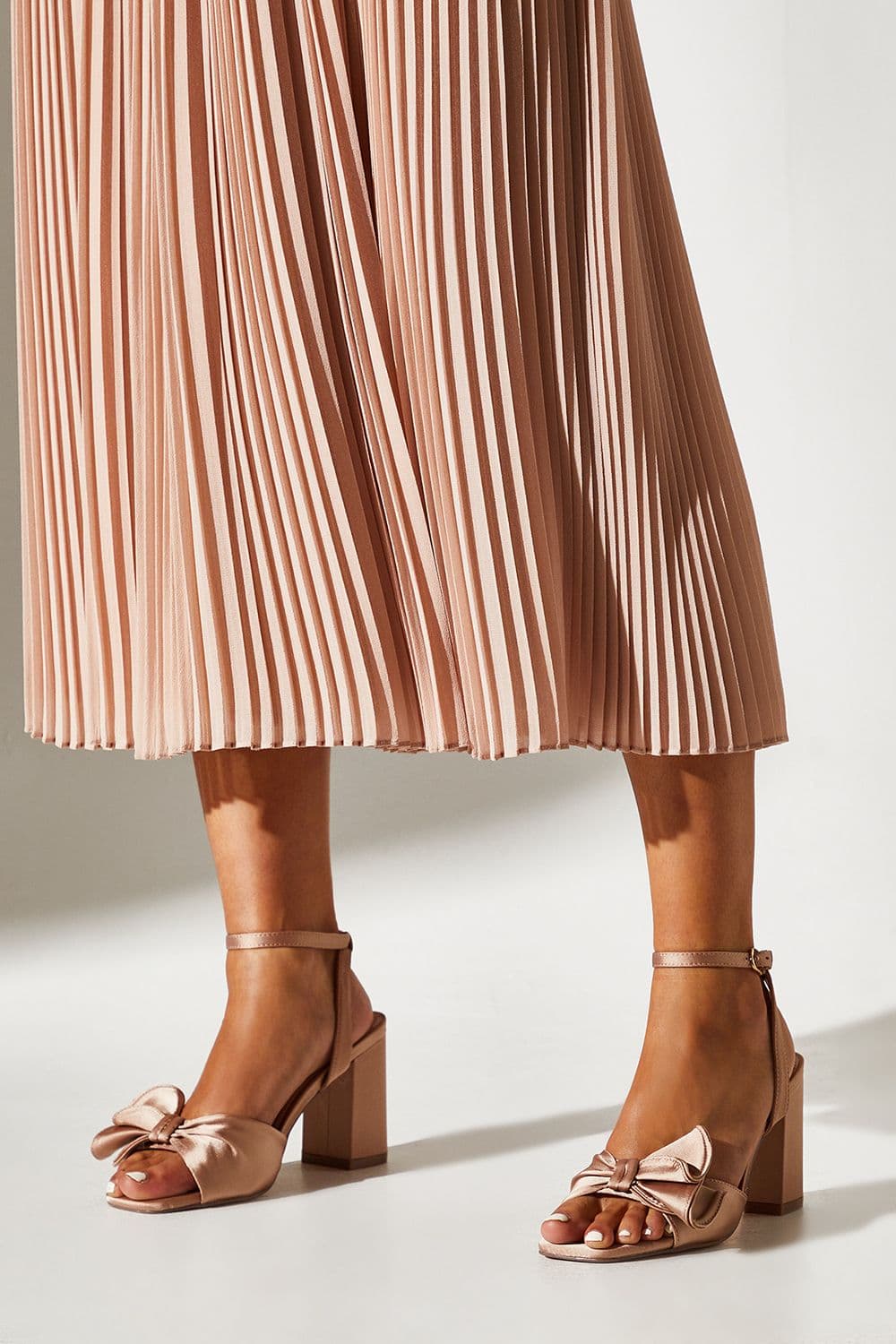 Tina Satin Soft Ruffle High Block Heel Sandals