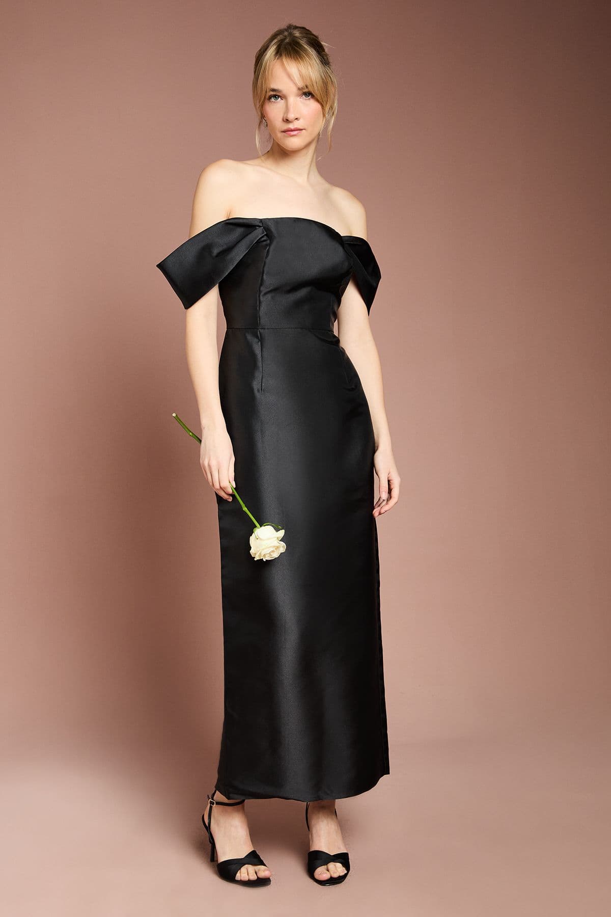 Honoured Twill Bardot Column Midi Bridesmaid Dress