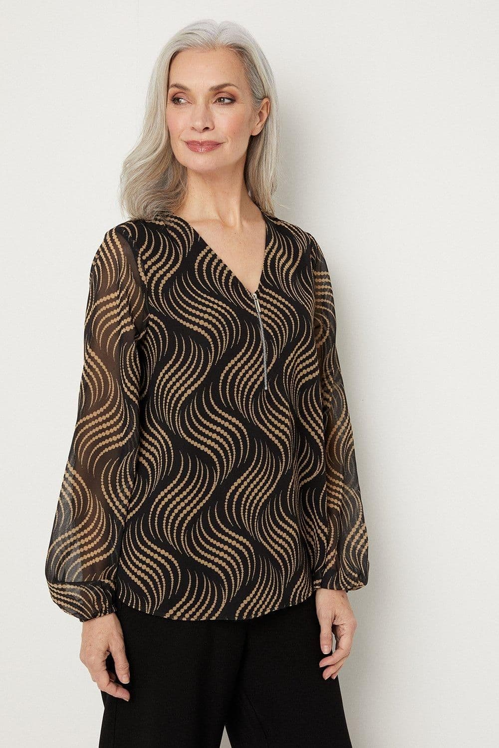 Abstract Spot Zip Pocket Detail Top