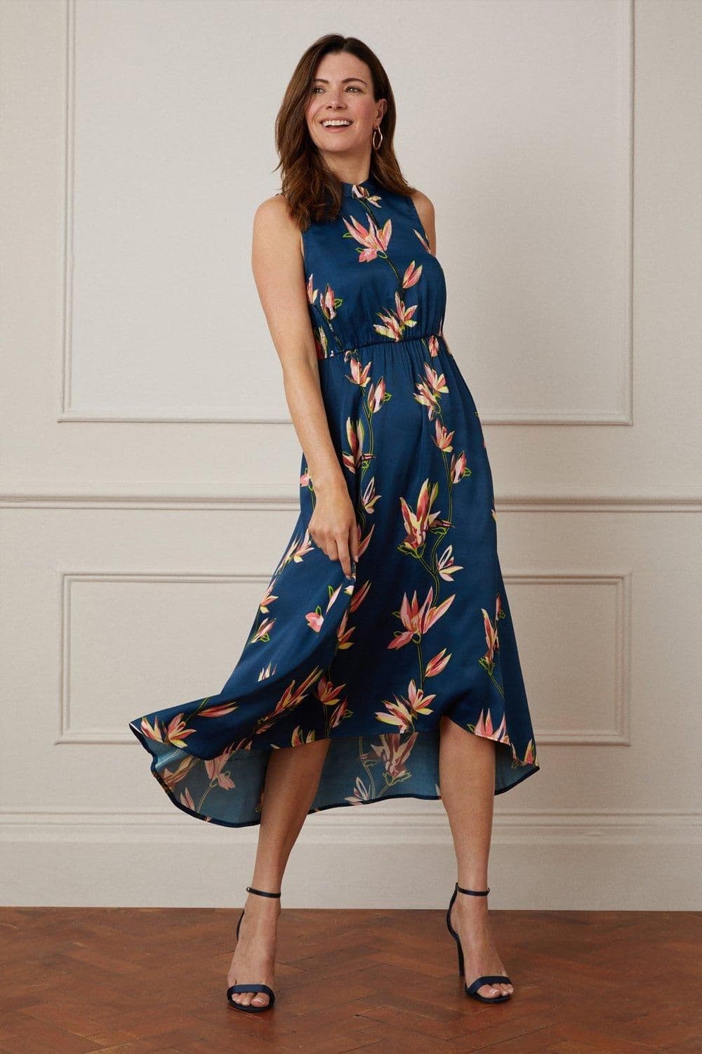 Floral Embellished High Neck Midaxi Dress