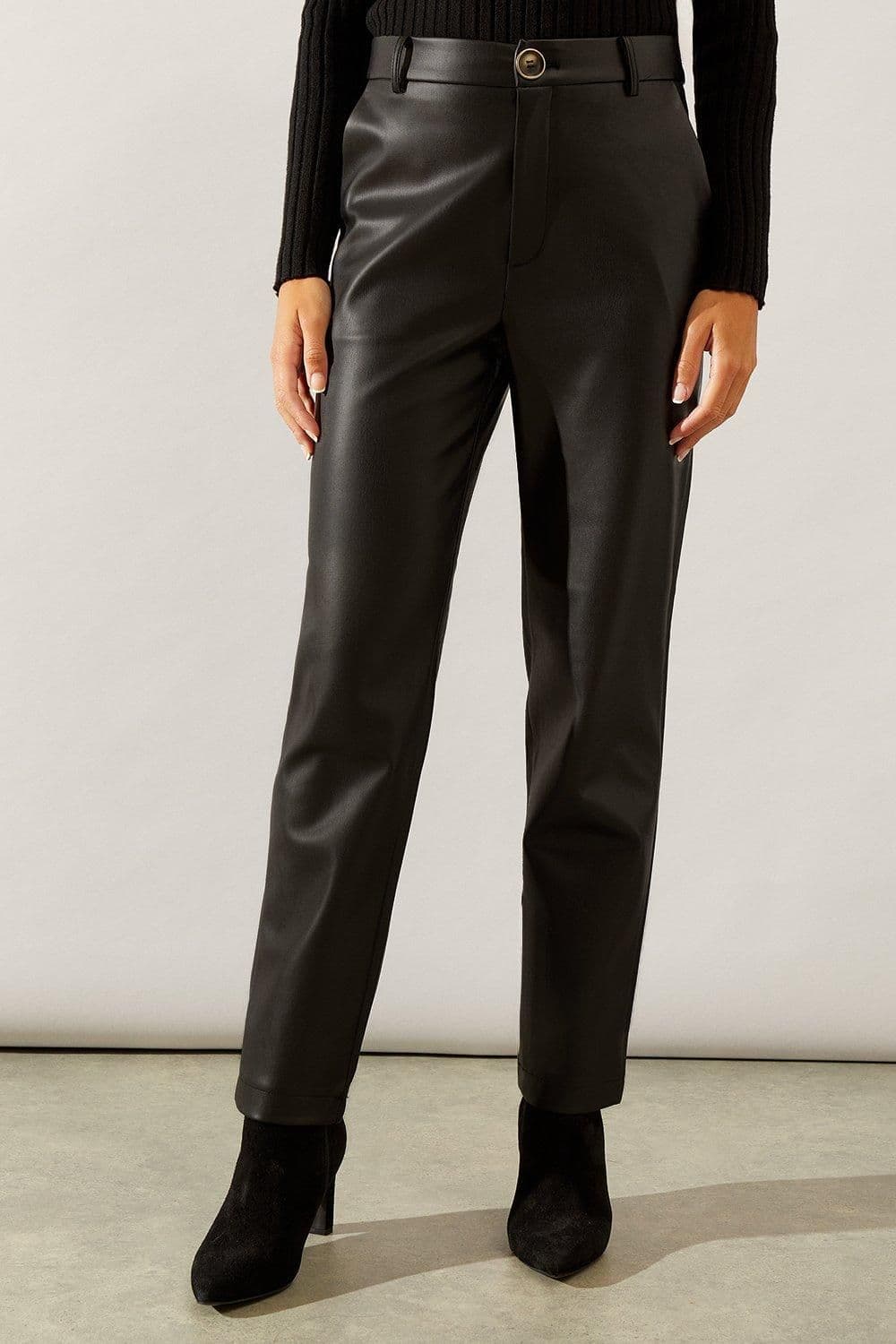 Faux Leather Straight Leg Trousers