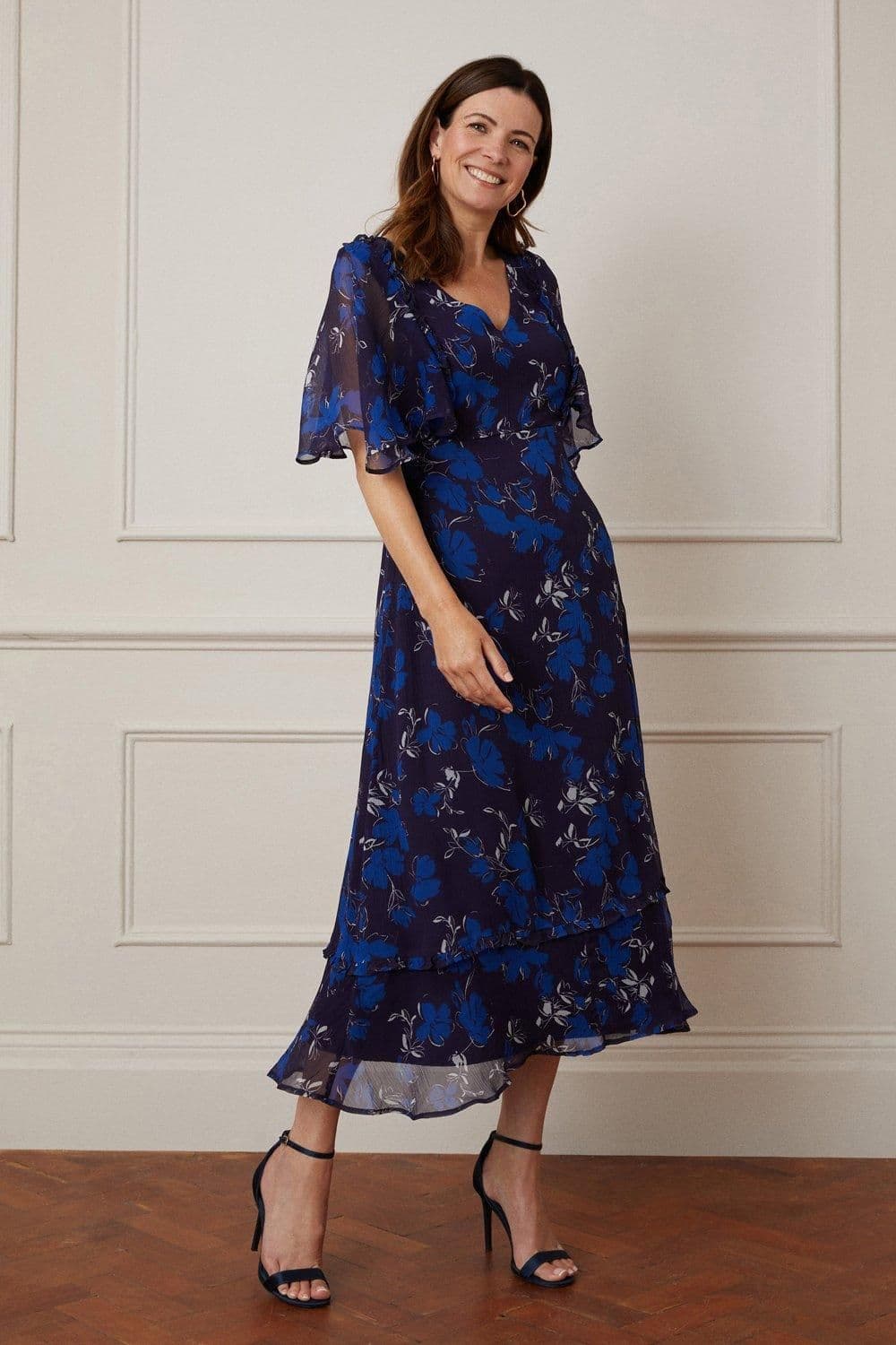 Floral Ruffle Detail Midi Dress