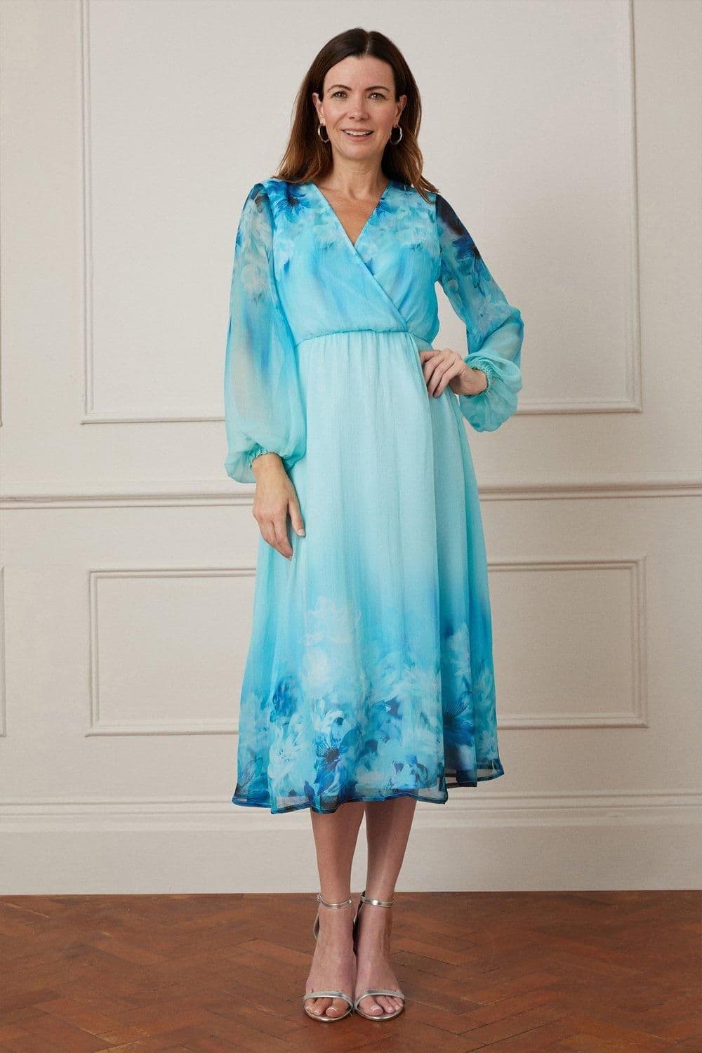Floral Ombre Wrap Midi Dress
