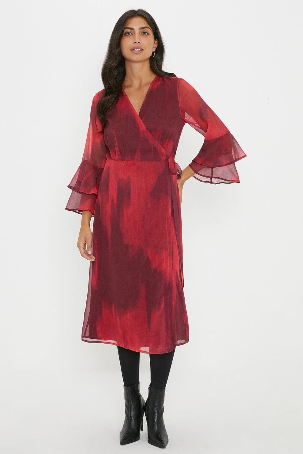 Ombre Flute Sleeve Wrap Dress