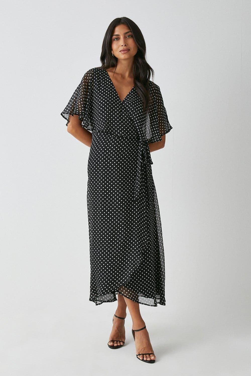 Spot Angel Sleeve Midi Dress
