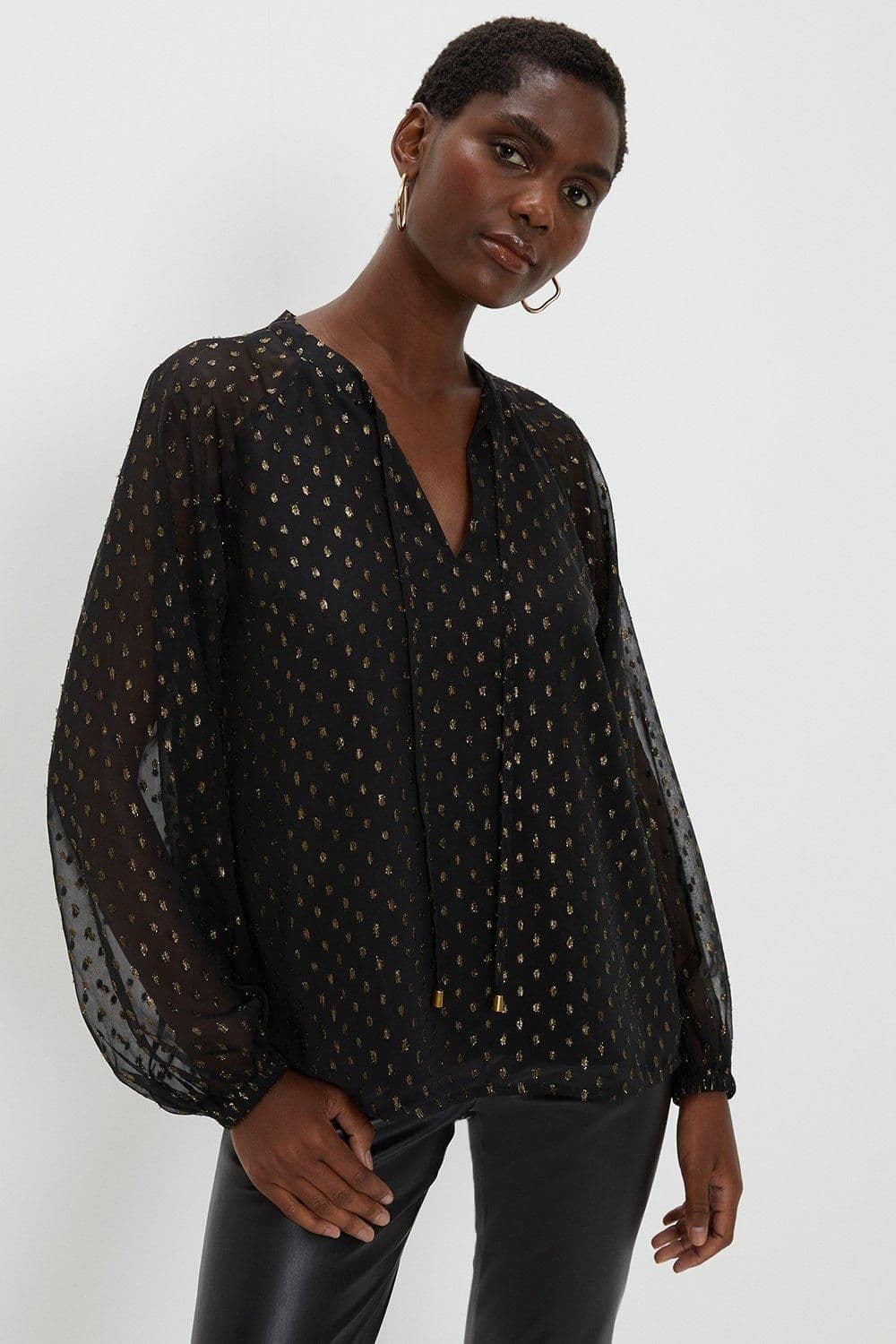 Glitter Spot Tie Blouse