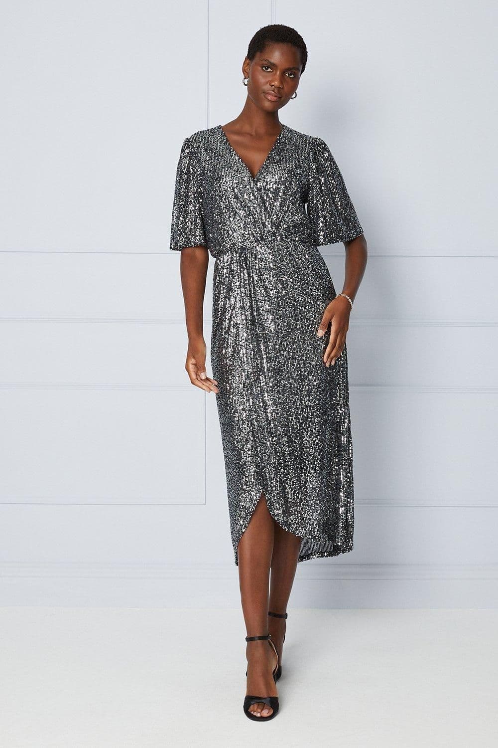Tall Sequin Twist Wrap Midi Dress