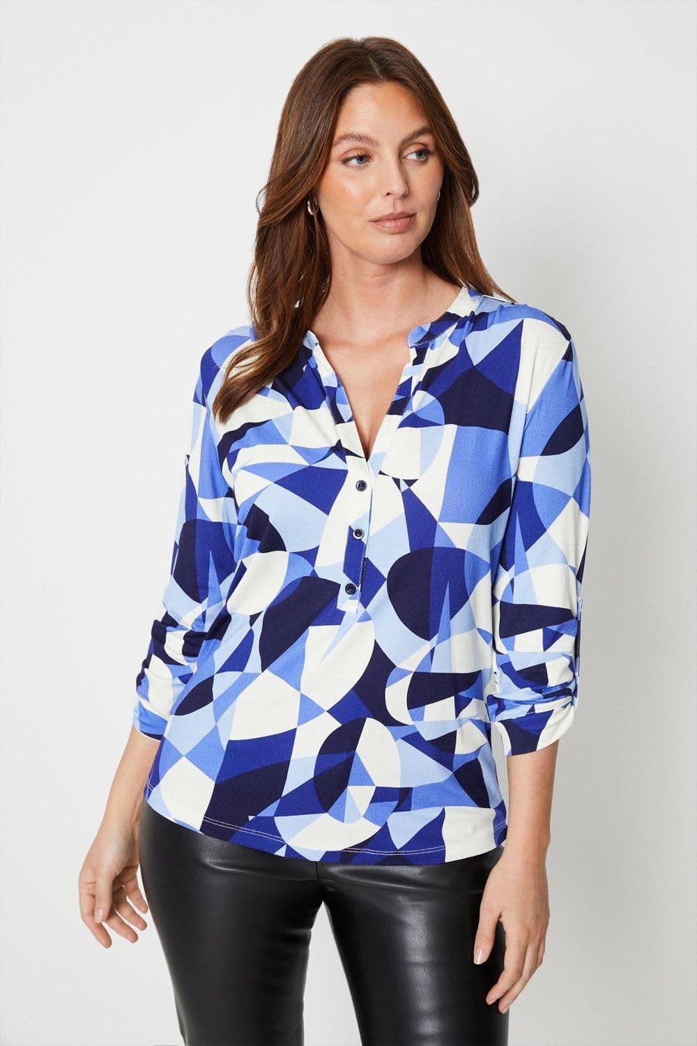 Geo Print Roll Sleeve Shirt