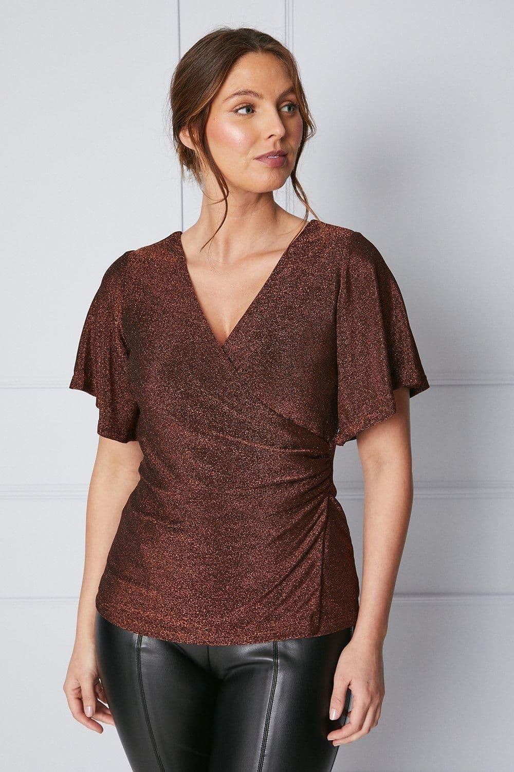 Angel Sleeve Wrap Glitter Jersey Top