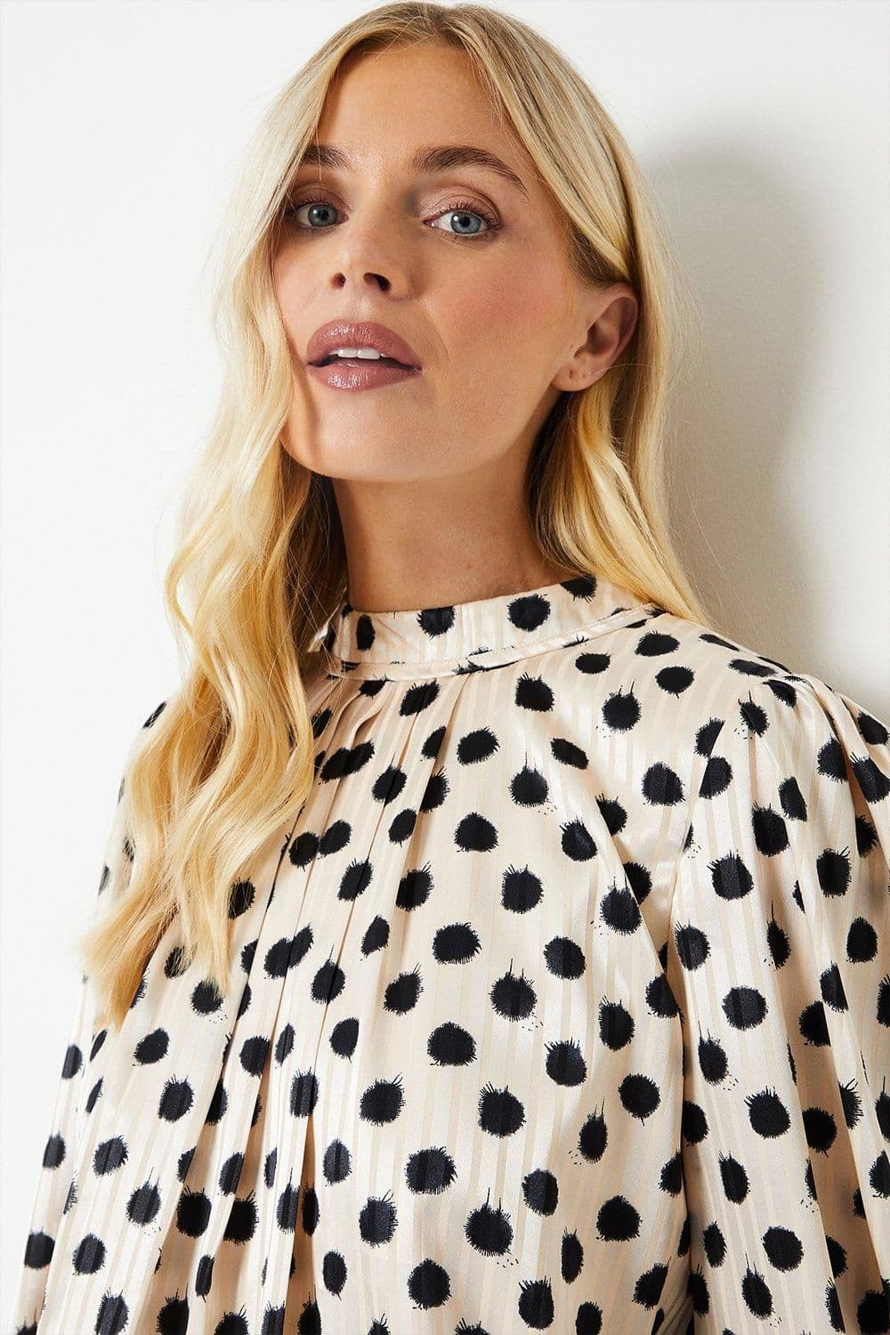 Petite Spot Print Pleat Detail Blouse