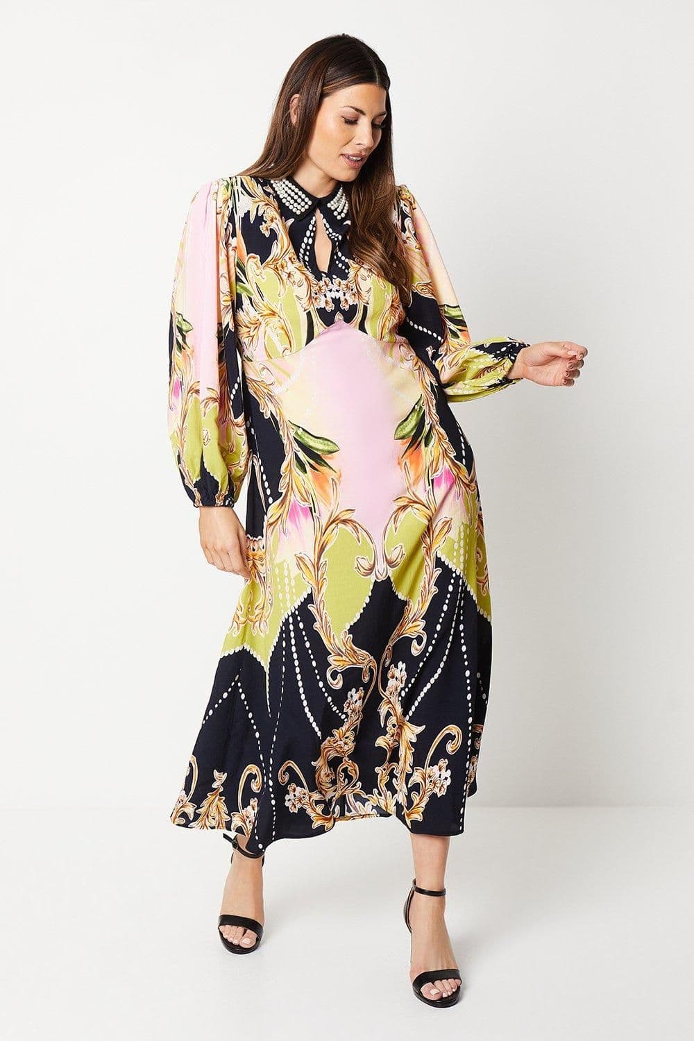 Pearl Collar Keyhole Empire Seam Dress