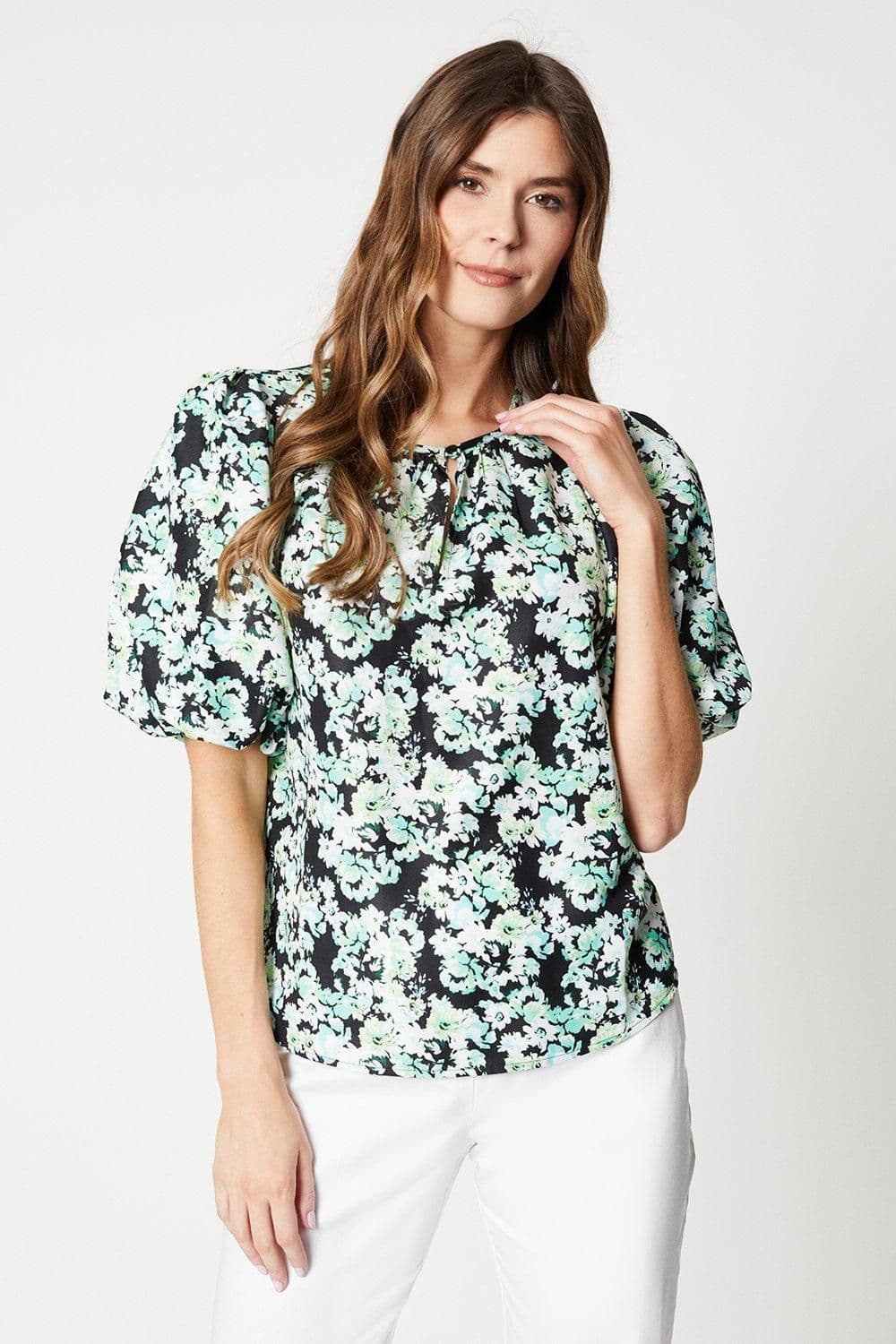 Floral Print Voile Puff Sleeve Top