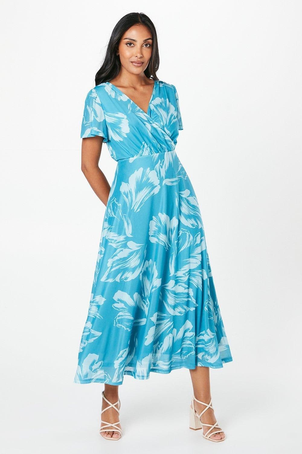 Petite Feather Mesh Midi Dress