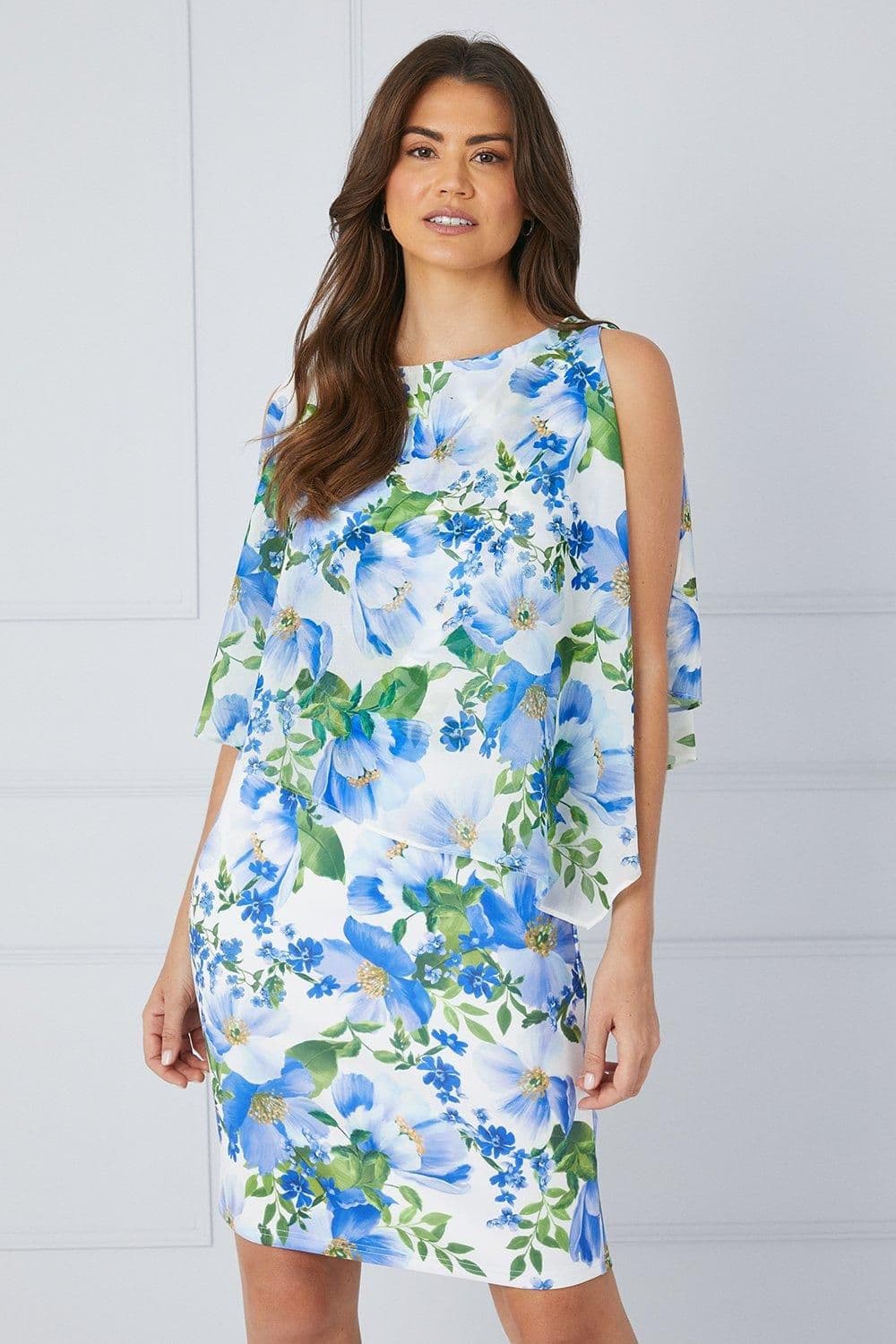 Petite Floral Overlay Pencil Dress