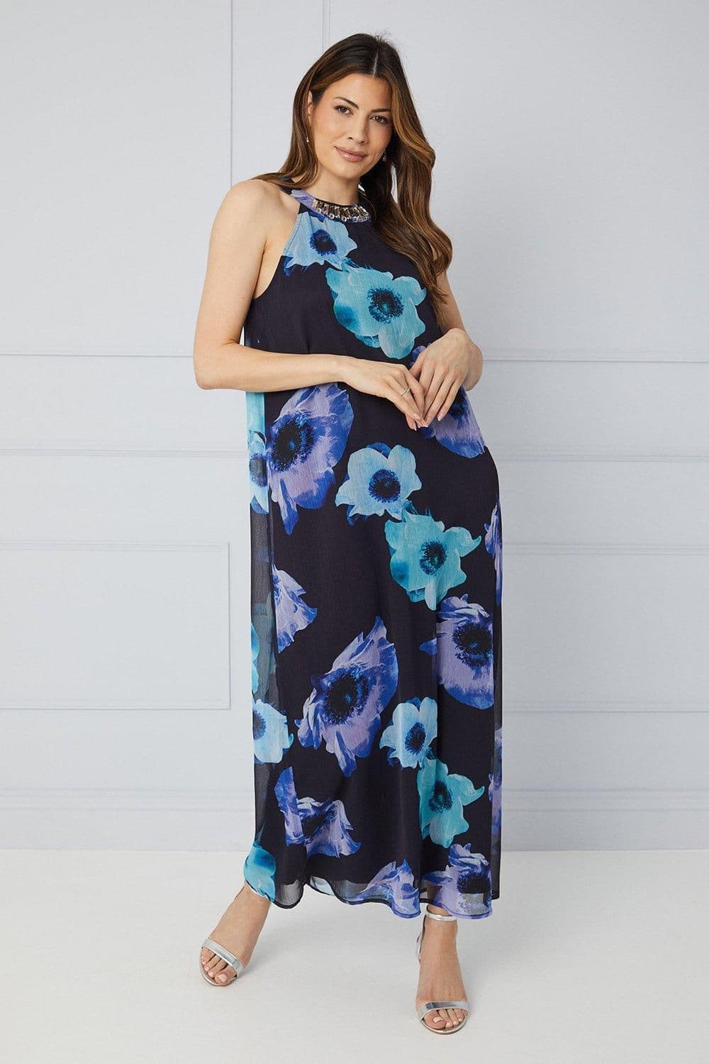 Tall Floral Embellished Halterneck Swing Dress