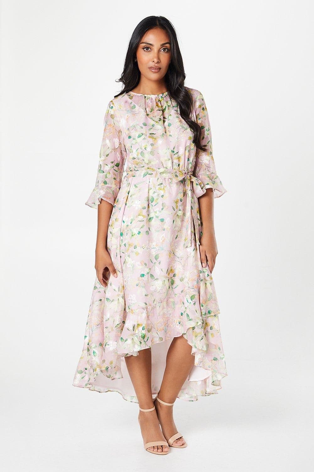 Petite Floral Jacquard Ruffle Midaxi Dress