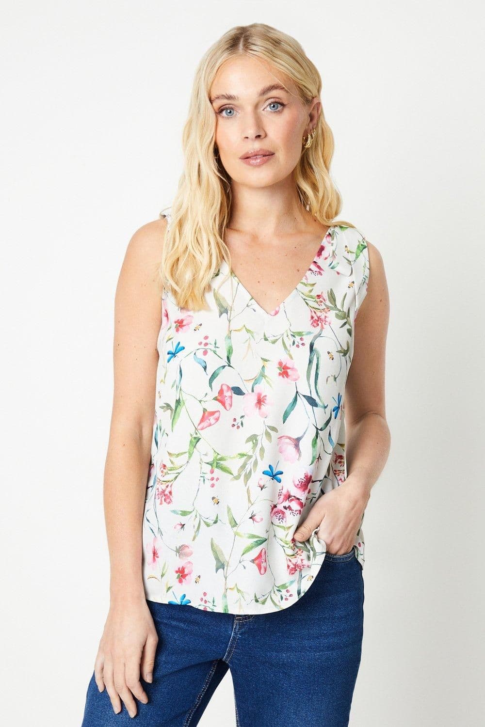 Petite Floral Print Tie Strap V Neck Cami