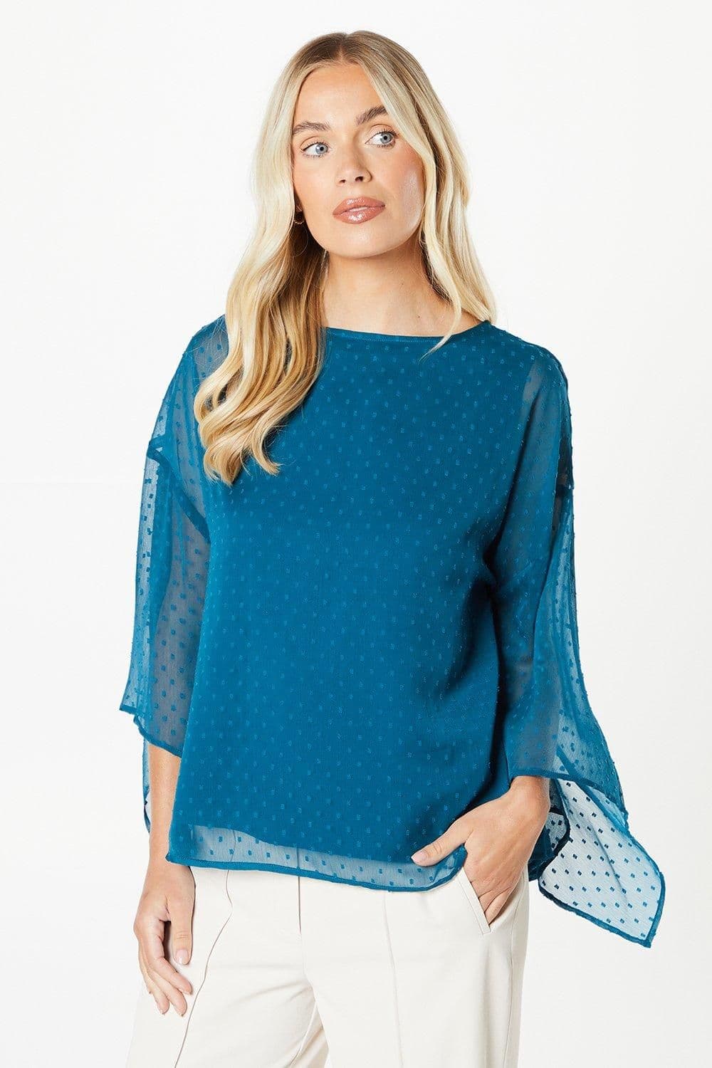 Petite Dobby Cape Sleeve Top