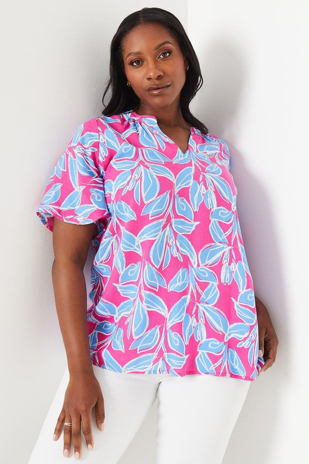 Curve Floral Print Flute Sleeve Blouse