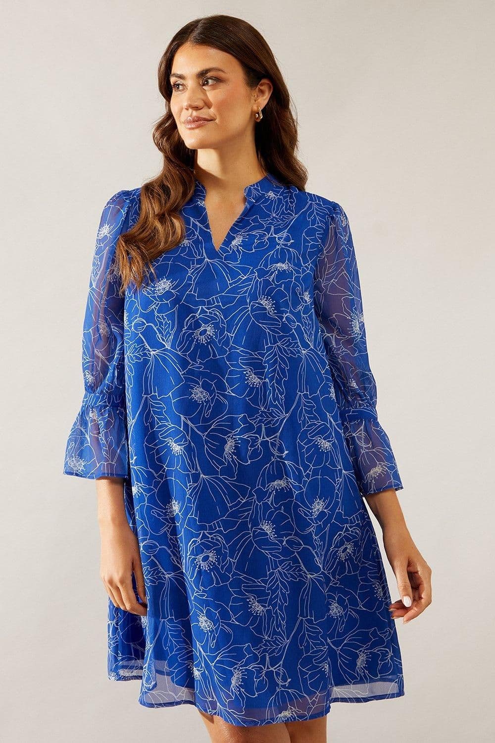 Stencil Floral V neck Shift Dress
