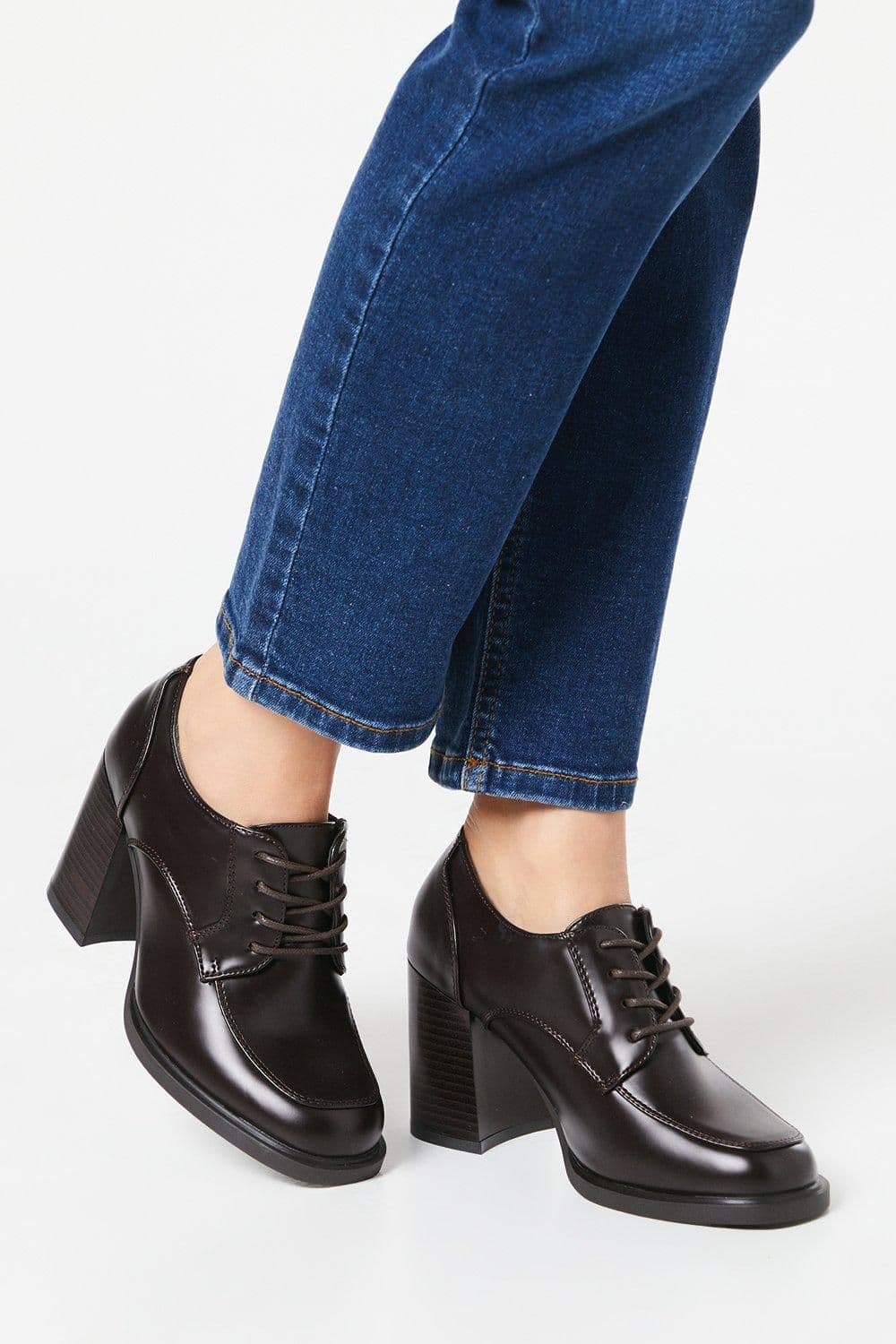 Danielle Lace Up High Block Heeled Loafers