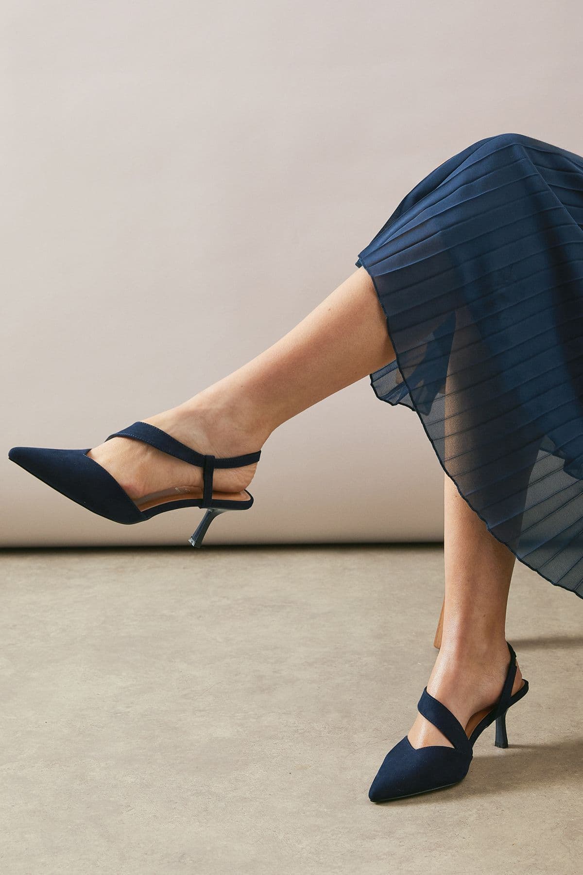 Wide Fit Evelyn Asymmetric Slingback Kitten Heel Court Shoes