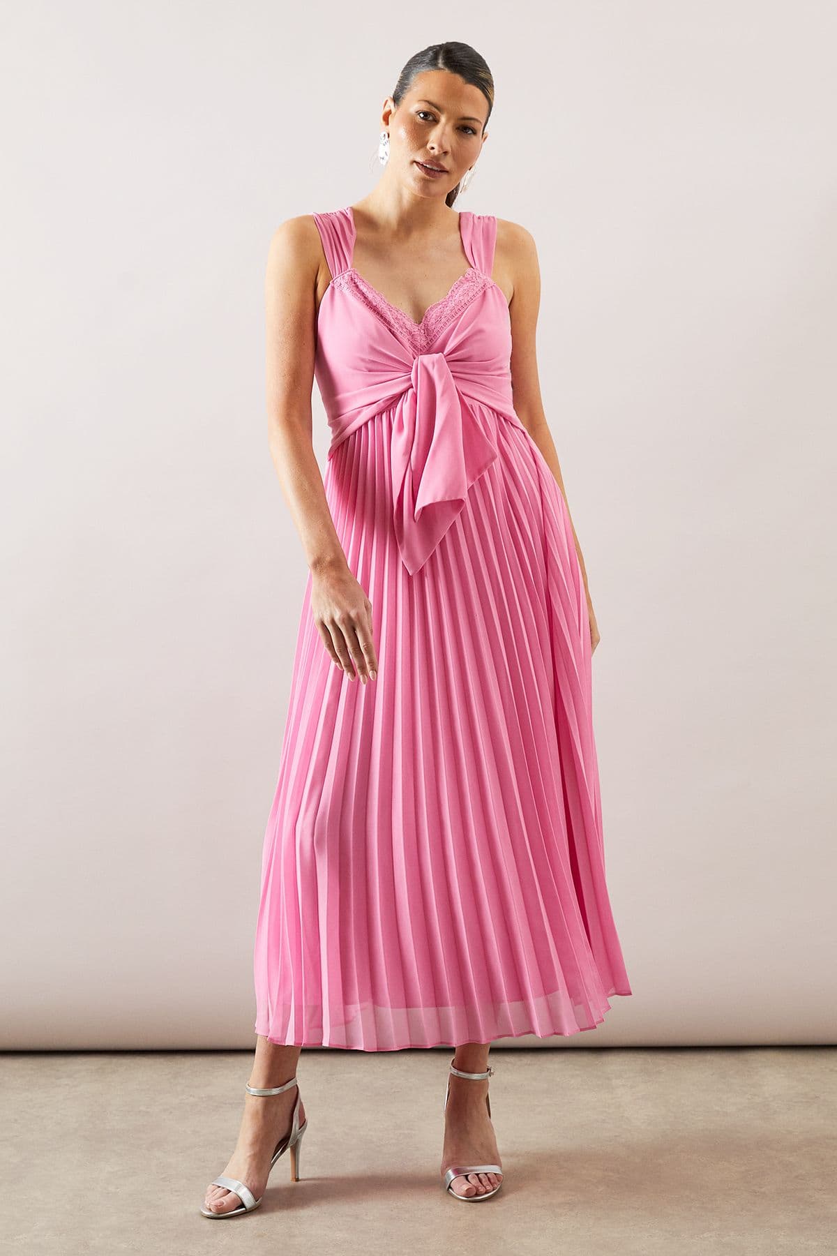 Occasion Pleated Tie Front Midi Dress