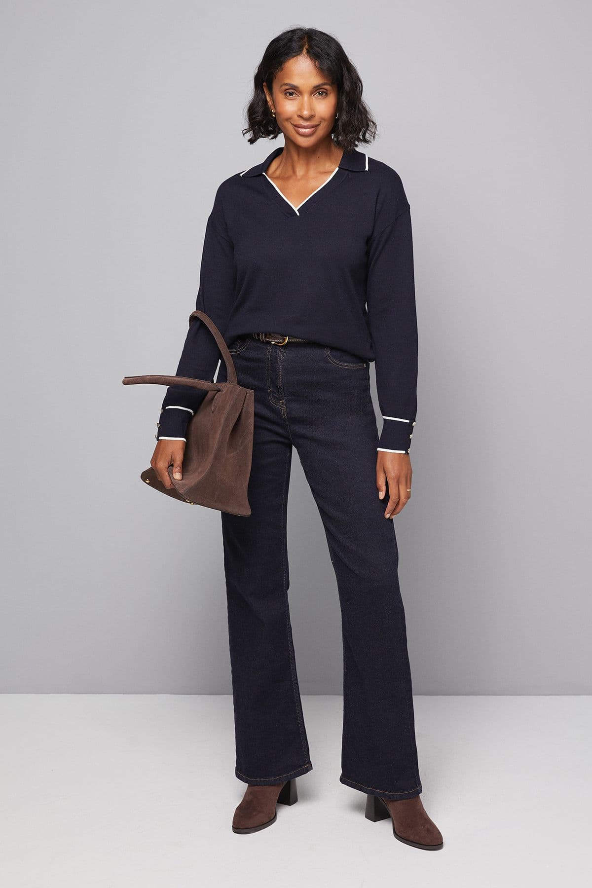 Wallis Women's Tipped Collar Jumper in Navy | Size: Small