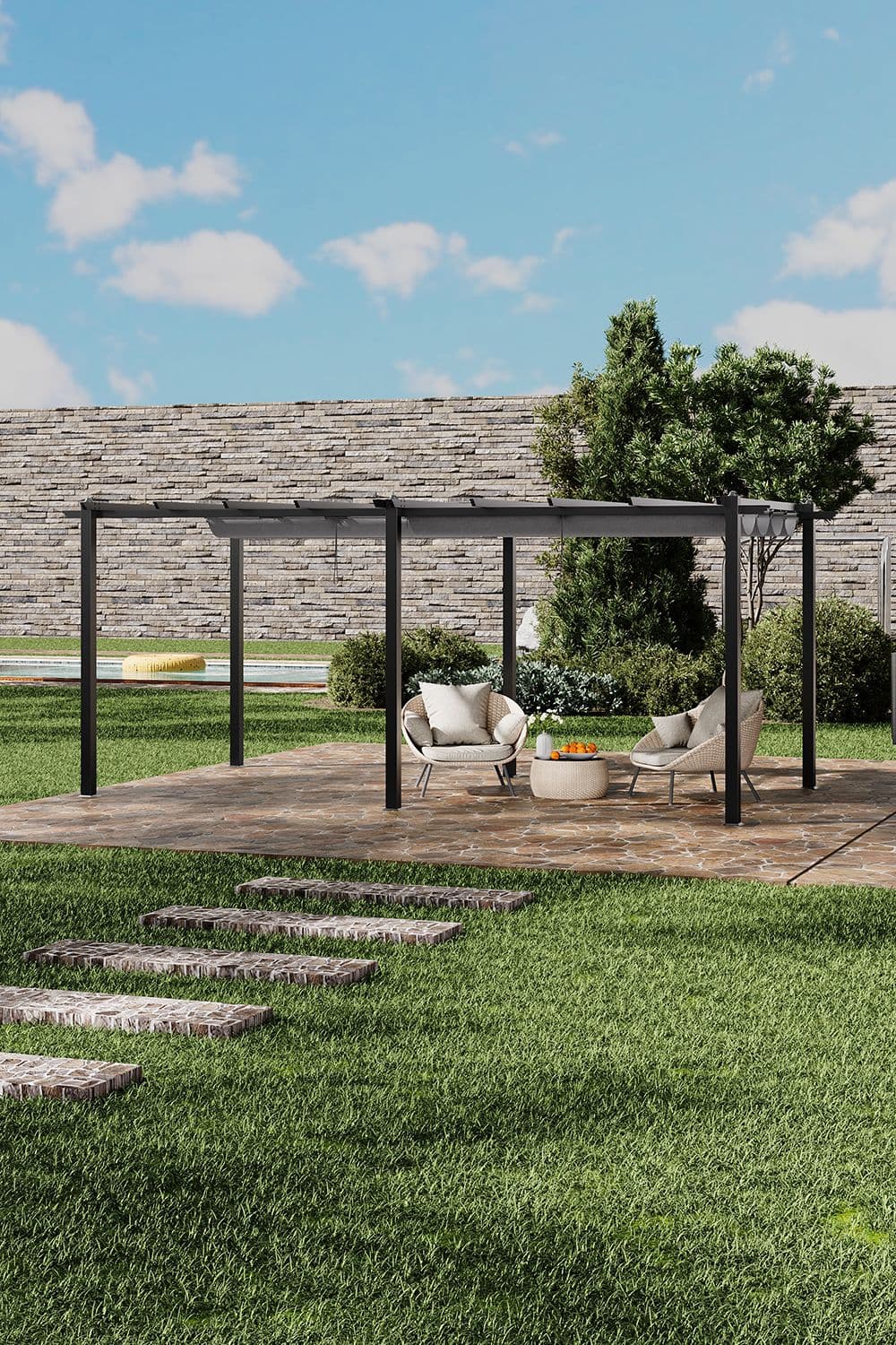 Living and Home 10x20ft Aluminium Pergola with Retractable Roof in Light Grey