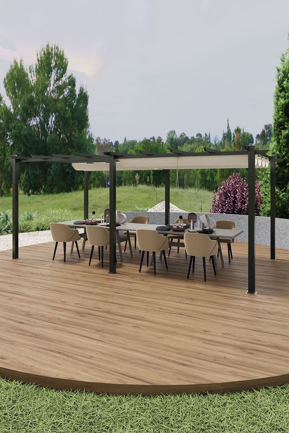 Living and Home 10x20ft Aluminium Pergola with Retractable Roof in Beige