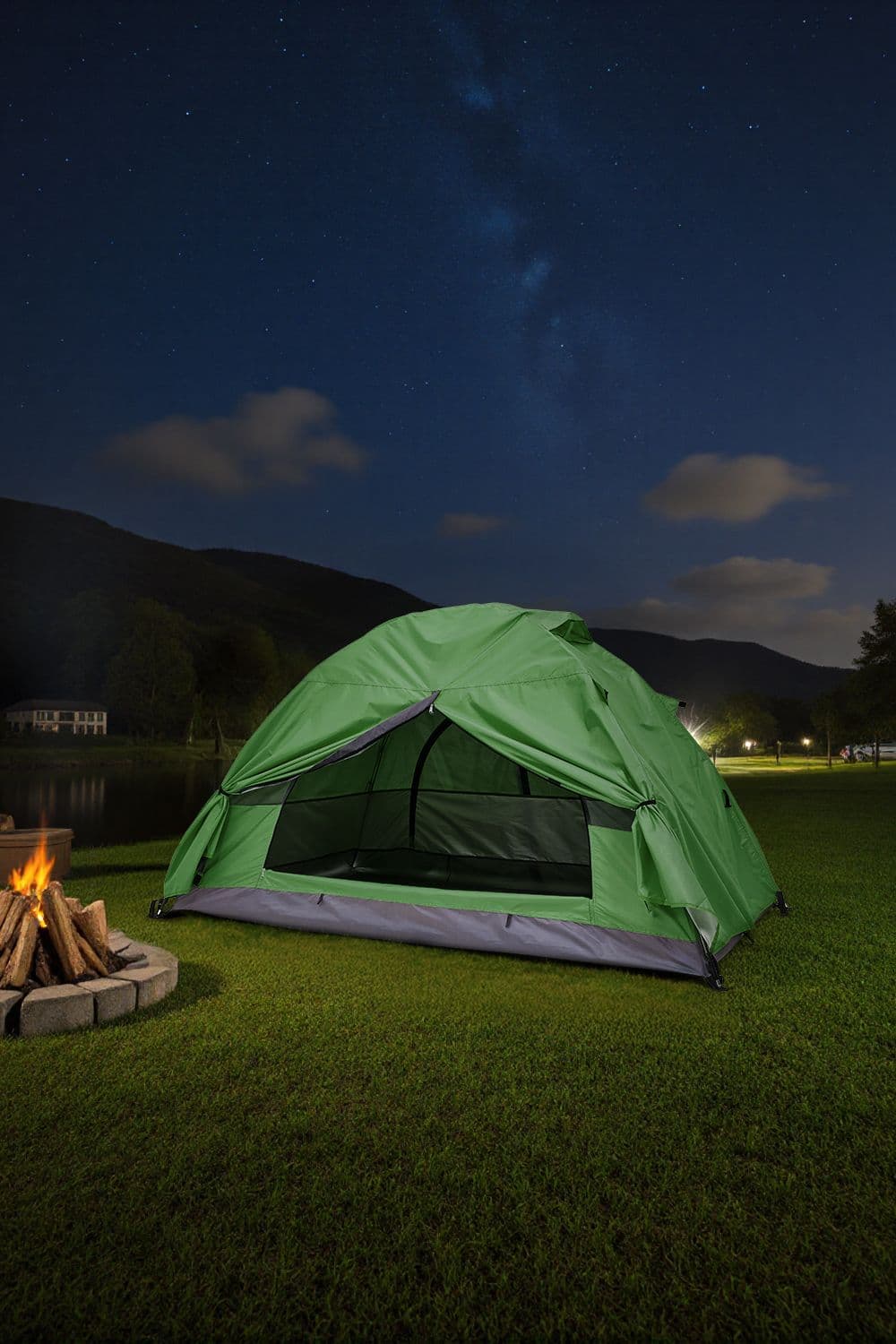 Living and Home Portable Green Camping Tent with Detachable Top Cover