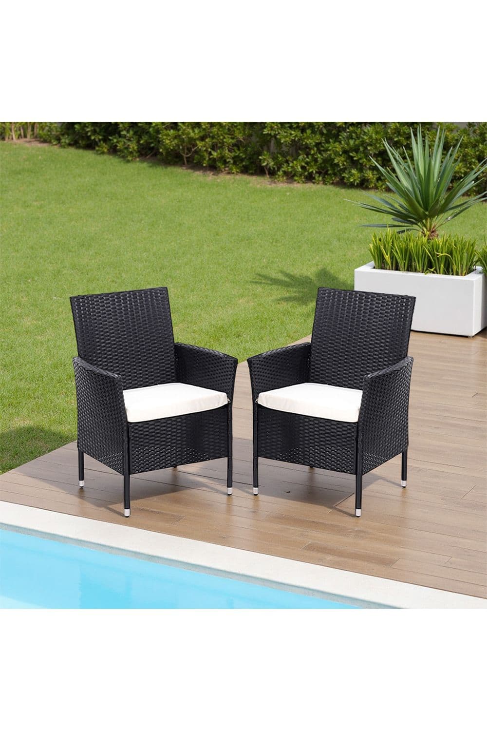 Living and Home Set of 2 Rattan Chairs Garden Furniture in Black