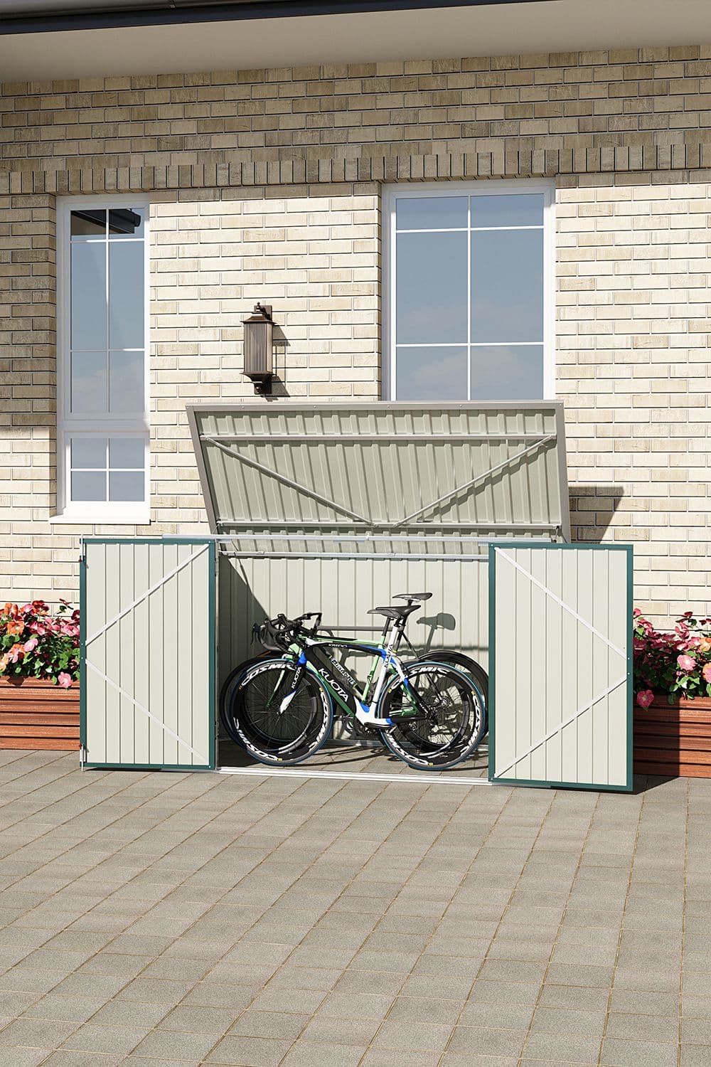 Living and Home 3x7 ft Green Lockable Metal Bicycle & Trash Storage Shed - with Sloped Roof & Dual Vents, Weather-Resistant