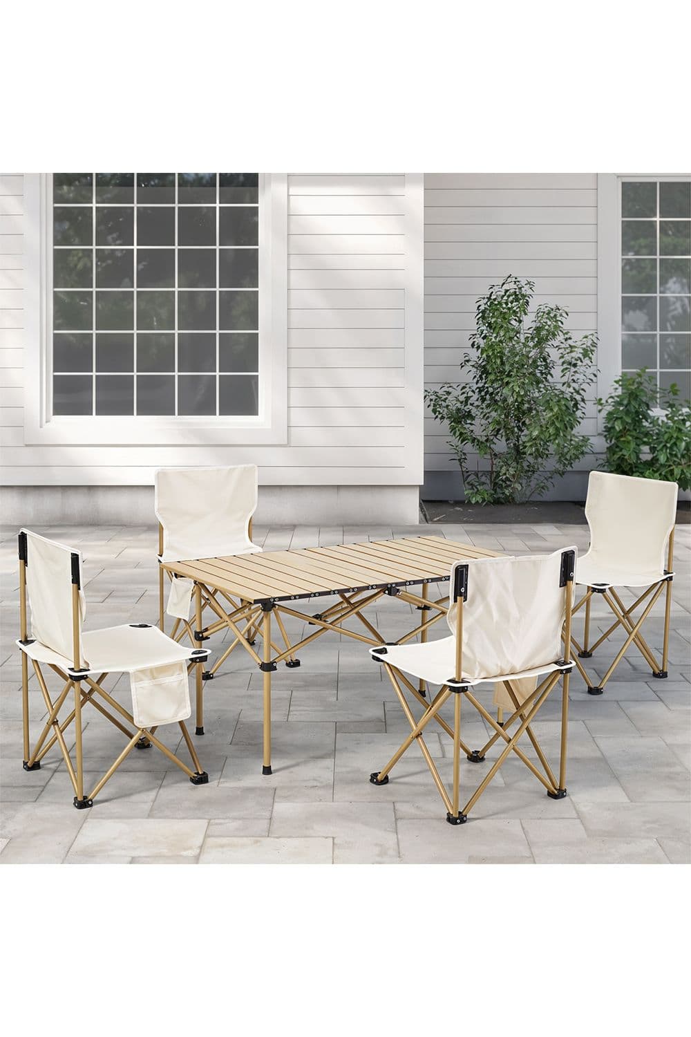 Living and Home 5-Piece Folding Camping Table & Chairs Set w/ Carry Bag-Aluminium Roll-up Tabletop & Foldable Chairs w/ Side Pocket for Outdoor