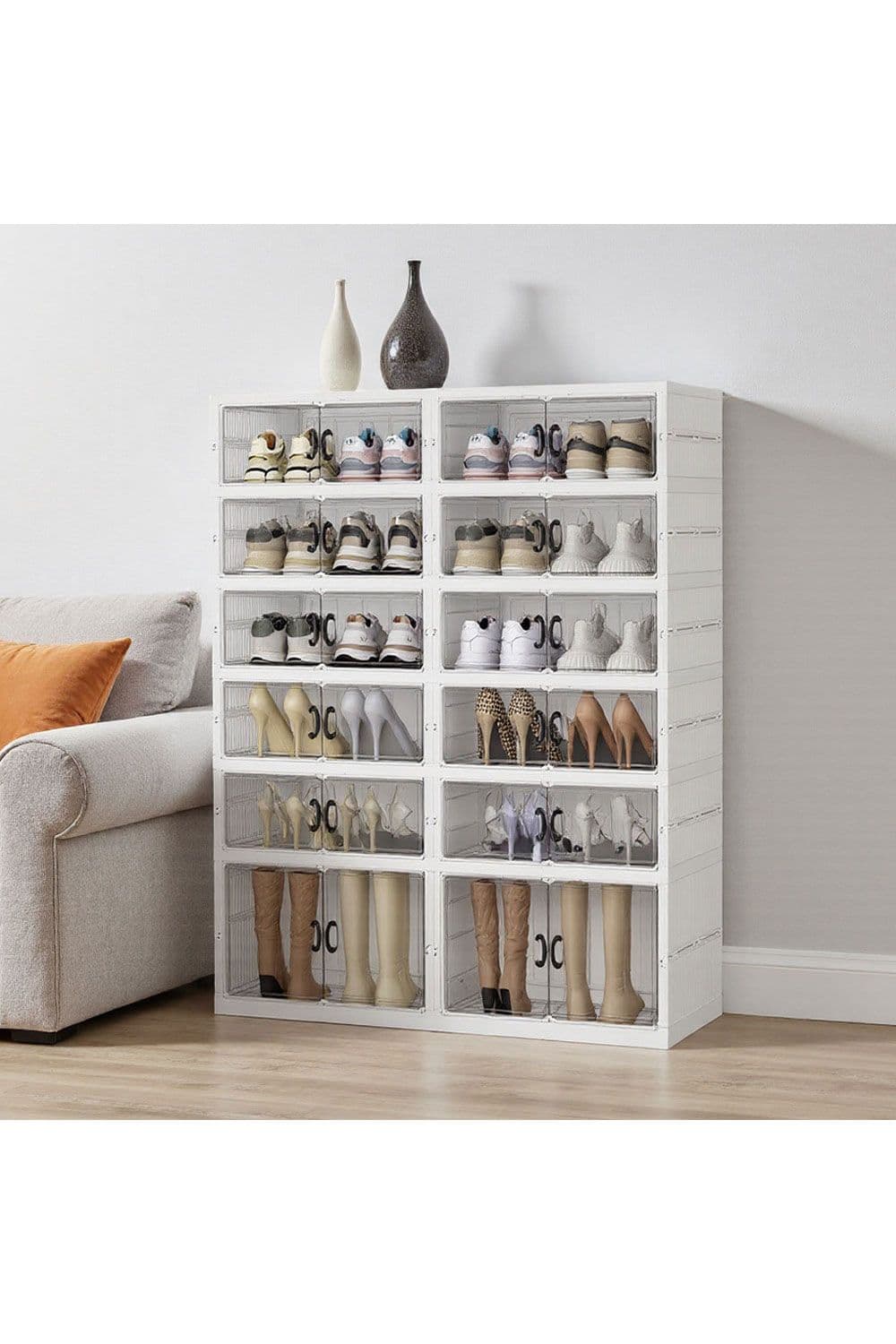 Living and Home 6-Tier Foldable Shoe Storage Box with Magnetic Doors in White