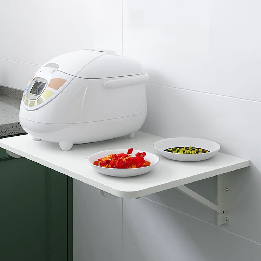Living and Home Space-saving Kitchen Food Preparation Rack Floating Wall-Mounted Rectangular Fold-Down Table in White