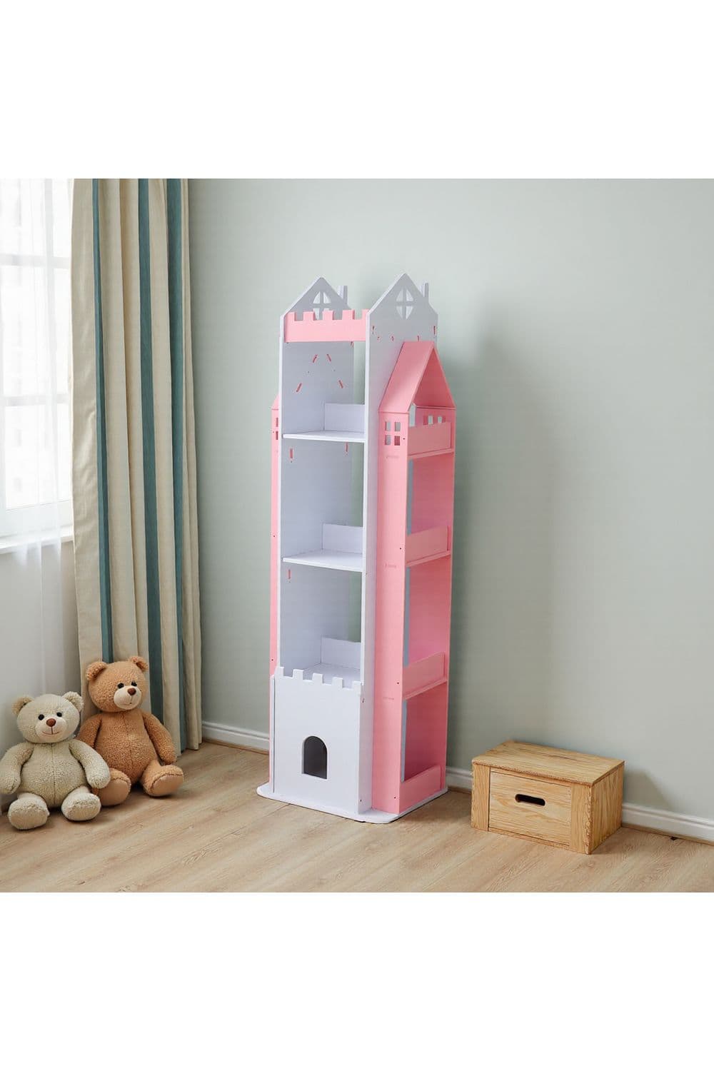 Living and Home 5-Tier Castle Rotating Bookshelf Storage Rack Organiser in Pink