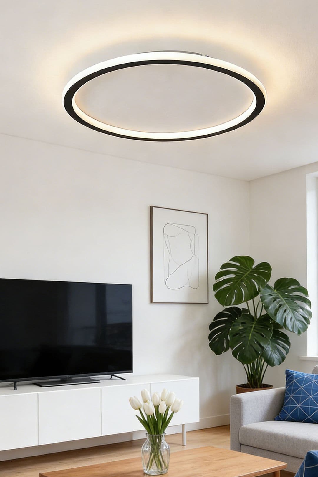 Living and Home Modern LED Circular Ceiling Light in Black