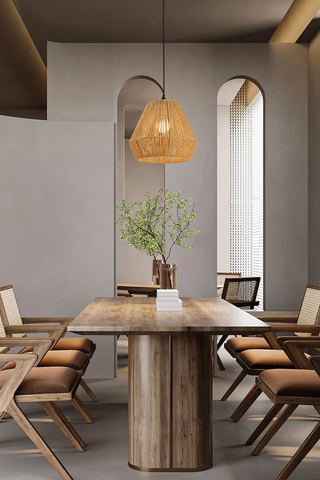 Living and Home E27 Vintage Hemp Rope Ceiling Pendant Light in Light Brown