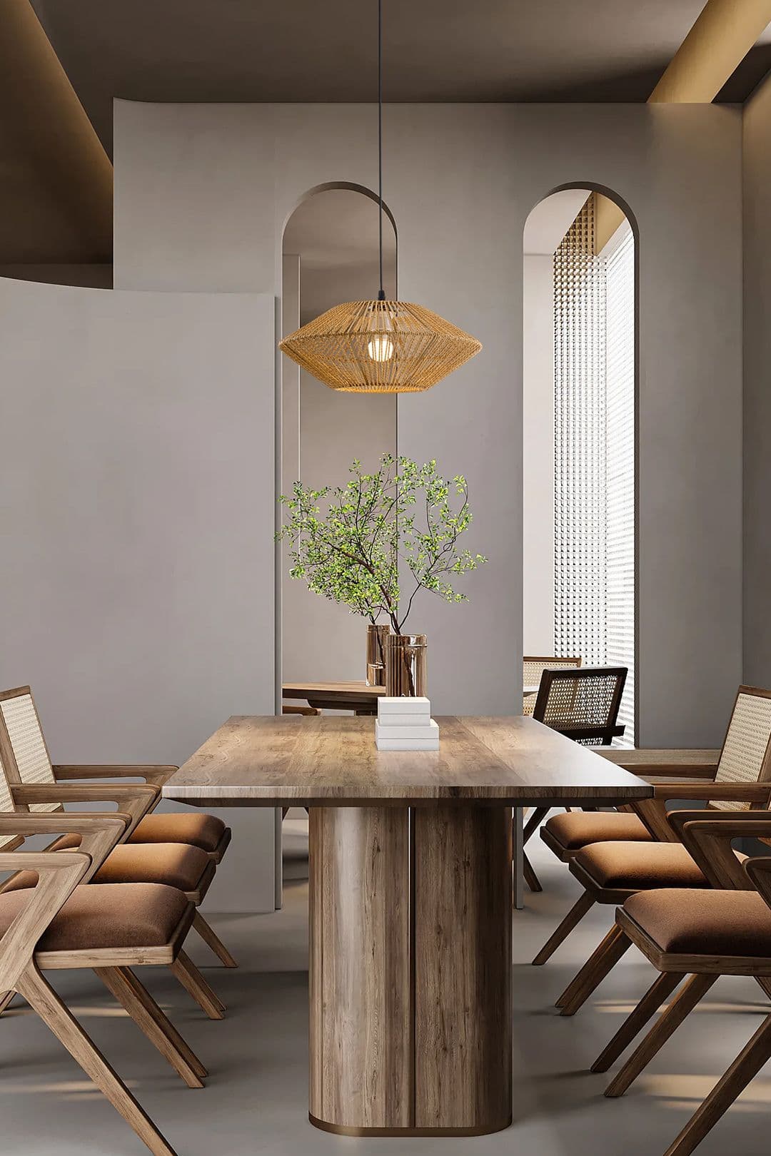 Living and Home E27 Vintage Hemp Rope Ceiling Pendant Light in Light Brown